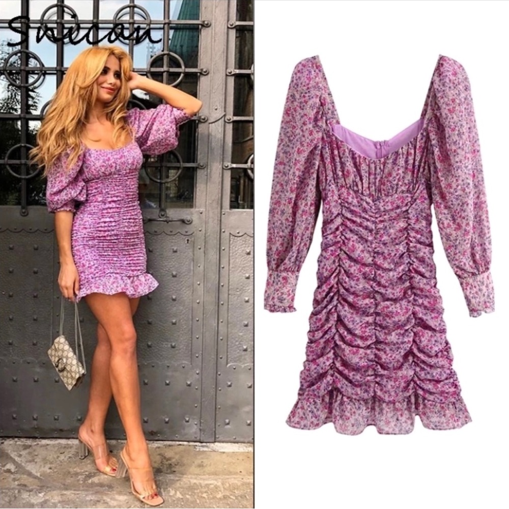 Zara Floral Print Dress with Draping Size S